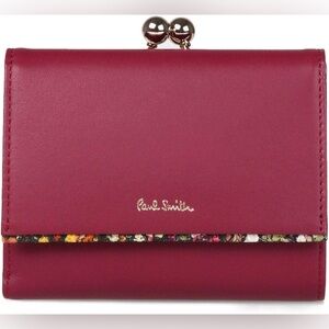 Paul Smith Garden Floral Trim, Bifold Wallet, Clasp, red burgundy EUC